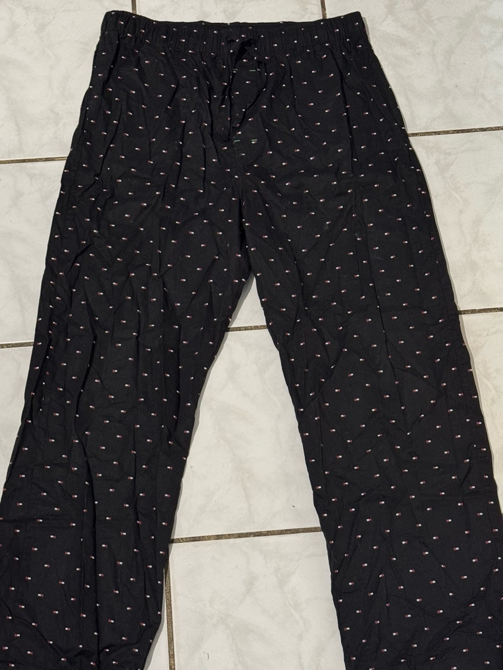 Tommy Hilfiger Black Jogger Pants with Small Pink Logo Dots